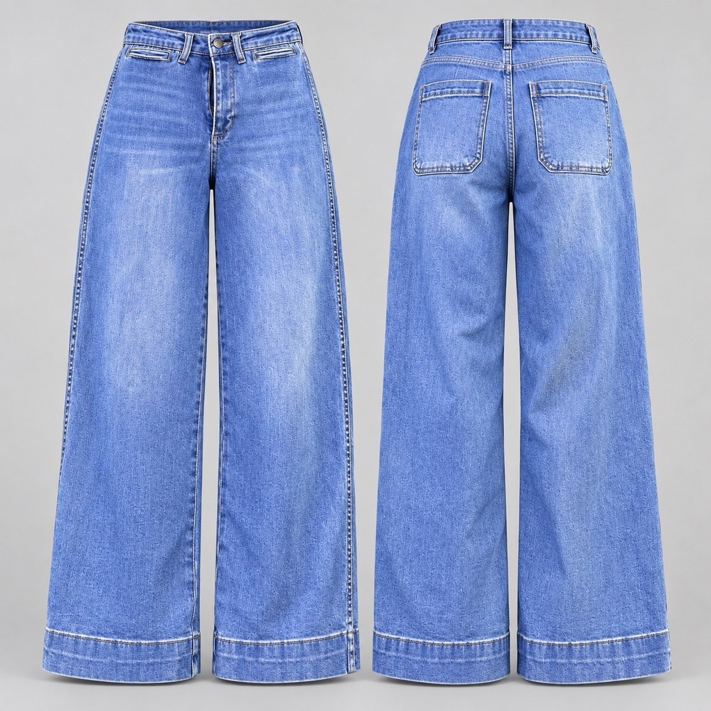OAT NEW YORK High Rise Wide Leg Crop Jeans womens 6/28 Blue Denim 25" Inseam